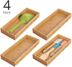 mDesign Wooden Bamboo Drawer Organizer - 15" Long Stackable Storage Box Tray for Kitchen Drawers/Cabinet - Utensil, Silverware, Spatula, and Flatware Holder - Echo Collection - 4 Pack, Natural Wood - Image 2