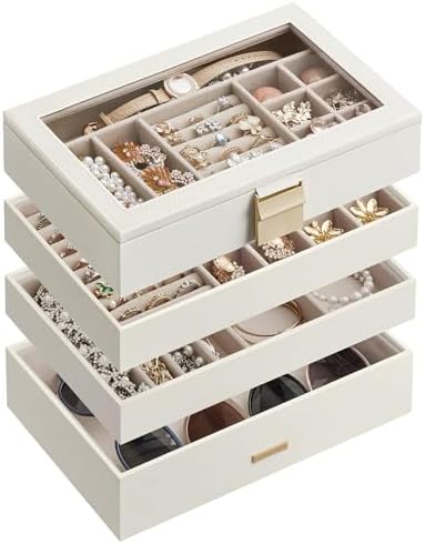 SONGMICS Stackable Jewelry Trays, 4-Tier Jewelry Box, with Glass Lid by SONGMICSbySONGMICSHOME