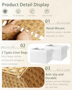 SETVSON Storage Basket with Lid, 2-Lid PE Rattan Storage Bin, Natural - Image 5