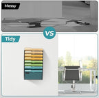 SUPEASY 8 Tier Wall File Organizer, Hanging Wall Mounted Mail Organizer with Label Slots, Metal Mesh File Holder Magazine Rack for Office, Home, School or Classroom, Black - Image 5