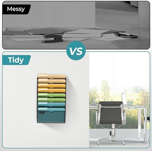 SUPEASY 8 Tier Wall File Organizer, Hanging Wall Mounted Mail Organizer with Label Slots, Metal Mesh File Holder Magazine Rack for Office, Home, School or Classroom, Black - Image 5