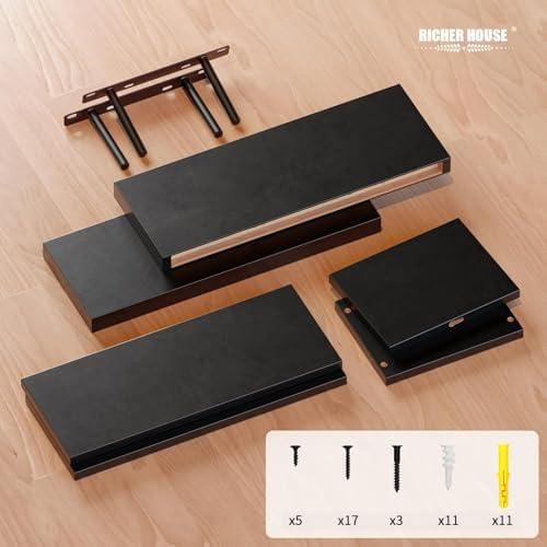 RICHER HOUSE 3-Set Black Floating Wall Shelves, Bathroom Shelf Over Toilet - Image 4