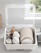 Tomorotec Plastic Dish Drying Rack & Drain Board with Lid Cover Light White - Image 3