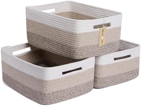 MiniArk Large Storage Baskets for Organizing, 17 x 13 x 7.5” Closet Shelf Baskets for Clothes Blanket Towels, Baby Nursery, Toy Bins Box, Woven Rope Basket, 3 Packs Gradient Brown by MiniArkStorageBasketsHome