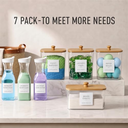 4+3 Pack Laundry Pods Containers & Dryer Sheet Holder & Laundry Detergent Dispenser, Laundry Room Organization and Storage Jars with Lids, Labels and Scoops for Scent Booster, Powder, Pods - Image 3