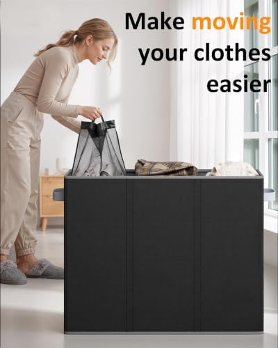 Optish 180L Laundry Hamper 3 Section, Large Hamper with Mesh Bags & Lid - Image 6