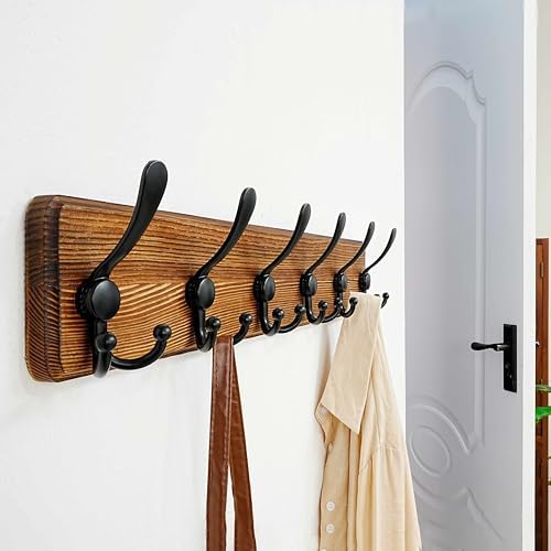 Dseap Coat Rack Wall Mounted - 24" Long 6 Tri Hooks, Heavy Duty Wooden Wall Coat Hanger Coat Hook for Clothes Hat Jacket Clothing, Natural and Black - Image 7