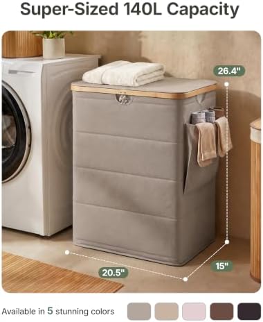 MIZATTO 2 Section Laundry Hamper with Lid, 140L Quilted Puffer Basket - Image 5