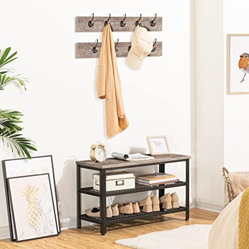 HOOBRO Hall Tree Entryway Storage Bench, Coat Rack Shoe Bench, Shoe Rack Organizer with Coat Hooks, 3-in-1 Design, Wooden Furniture with Metal Frame, Greige and Black BG17MT01 - Image 4