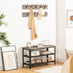 HOOBRO Hall Tree Entryway Storage Bench, Coat Rack Shoe Bench, Shoe Rack Organizer with Coat Hooks, 3-in-1 Design, Wooden Furniture with Metal Frame, Greige and Black BG17MT01 - Image 4