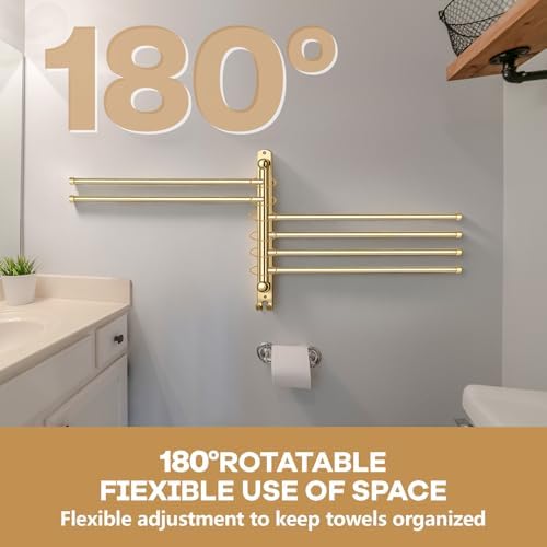 Teenyyou 20.4" Swivel Towel Rack 6 Arms 304 Stainless Steel Gold - Image 6