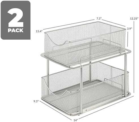 Sorbus Pull-Out Under Sink Organizer, Mesh Construction (Silver, 2 Pack) - Image 3