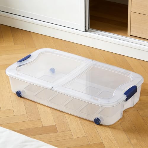 66 Quart Clear Plastic Underbed Storage Bin with Latching Lid and Wheels, Stackable Container, Blue - Image 6