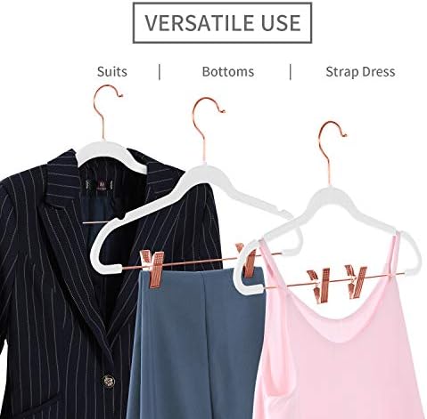 MIZGI Premium Velvet Pants Hangers with Clips (Pack of 20) Slim Skirt Hangers- Non Slip Felt Outfit Dress Hangers White - Copper/Rose Gold Hooks,Space Saving Shirt Clothes Hangers - Image 4