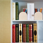 Decorative Ceramic Bookend Pen Holder for Shelves, Boho Style Set of 2, Aesthetic Rainbow Arch Heavy Duty Book Ends Stopper for Book Shelf Home Office Library Decor(Beige) - Image 2