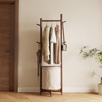 CycleCrew Solid Wood Coat Rack with Fabric Basket - Freestanding Coat Rack Rolling Coat Tree with 9 Hooks Wheels, Small Clothes Rack For Entryway Bedroom Hallway Living Room by Unknown