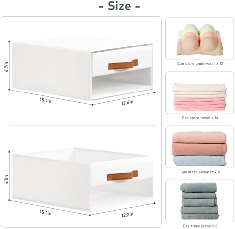 DIMJ Closet Organizers and Storage - Fabric Bins with Drawers for Closet Foldable Clothes Organizers with Clear Window, Stackable Storage Drawers Units for Bedroom, Living Room, 6-Pack, White - Image 3
