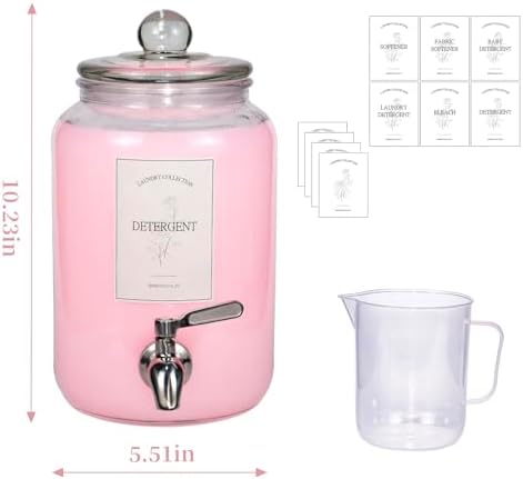 Large Liquid Laundry Detergent Dispenser with Spigots and Measuring Cups,108oz Leak-Proof Glass Fabric Softener,Reusable Glass Detergent Dispenser for Laundry Room Organizer and Storage(1) - Image 6