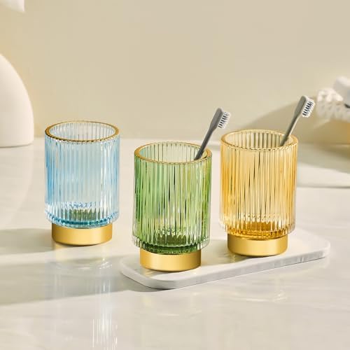 Makeup Brush Holder Organizer,Toothbrush Holders,Desk Pen Pencil Holder,Multifunctional Vintage Glass Brush Cup（S+L/Gold/A3-2-US） - Image 5