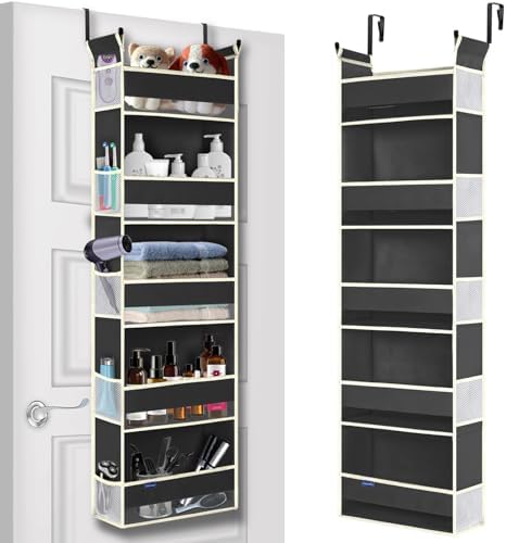 Over The Door Hanging Organizer 5-Shelves and 10 Side Pockets, Over The Door Storage for Bathroom and Bedroom, Back of Door Organizers for Baby Accessories and Kid's Toys (13"x5"x44", Black) by ROOMTALK