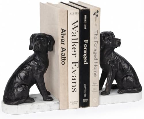 Decorative Bookends for Shelves, Dog Book Ends for Heavy Books, Labrador Retriever Statues Bookends for Heavy Books with Anti-Slip Base Book Holders for Home Office Decor (Black) by MXARLTR