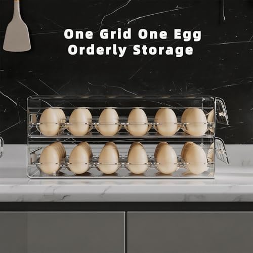 HIYOHIYO Clear 60 Grid Egg Organizer for Refrigerator with Drawers, 2-Tier - Image 4