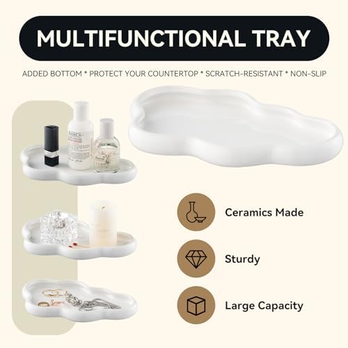 3-Piece White Ceramic Bathroom Accessories Set with Tray, Lotion Dispenser, and Tumbler for a Luxurious Bath Experience - Image 3