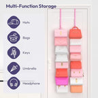SWTYMIKI Over the Door Purse Organizer - 2 Packs Wall Mounted Purse Rack with 8 Hooks Design, Hanging Handbag Organizer Storage Holds up to 16 Bags, Bag Rack for Closet, Door(Pink) - Image 2