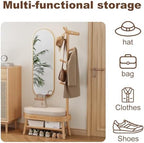 AQIMUELE Shoe Bench with Coat Rack, Shoe Rack with 9 Hooks, Natural - Image 3