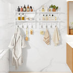 YMYNY Double Shelf Coat Rack Wall Mount with 8 Hooks, White HWS009W-2 - Image 7