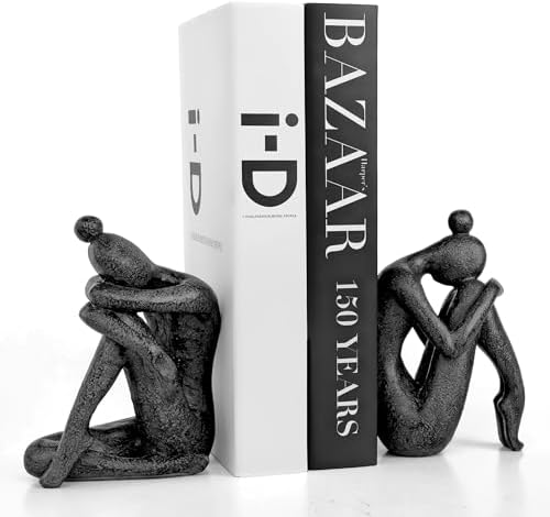 Ambipolar Yoga-Style Black Decorative Bookends, Resin Book Stand to Hold Books Heavy Duty, Book Stoppers for Home Decor, Office Desk, Living Room Decor. Black. Book Ends for Shelf by Ambipolar