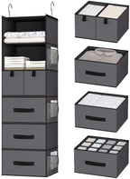 6-Shelf Hanging Closet Organizer with 5 Drawers, Gray - Black Handles by Bosuelife