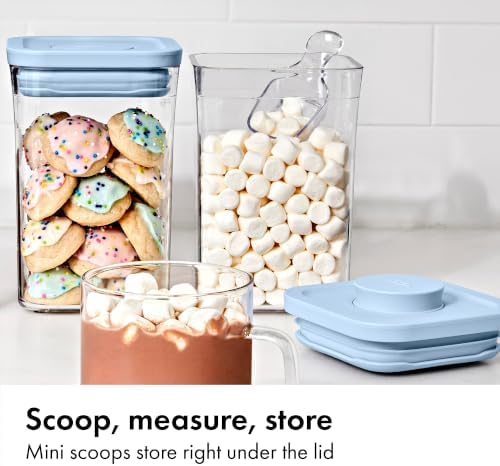OXO Good Grips 3-Piece POP Container Set with Mini Scoops — Sky Blue, 1.1 Qt/1 L Capacity, Airtight Pop-Up Container with Push-Button Seal, Kitchen Storage Canisters for Cereal and Snacks - Image 5