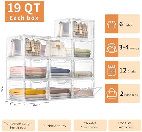 10 Pack Clear Storage Bins with Lids, 19 Qt Closet Organizers and Storage - Image 2