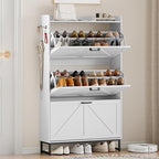 Wodeer Shoe Cabinet Storage for Entryway, Shoe Storage Cabinet with 4 Flip Drawers, Freestanding Narrow Shoe Rack Organizer with Metal Legs, Adjustable Shelves & Open Storage for Foyer, Hallway, White by WODEER