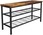 3-Tier Metal Shoe Rack with Wood Top - Durable & Space-Saving Shoe Organizer,Industrial Shoe Organizer Shelf Bench Storagefor Closet Entryway, Bedroom & Hallway - Bronze + Black 28.5 W × 18" H by Glynym