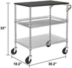 Finnhomy 3 Tier Heavy Duty Commercial Grade Utility Cart with Wood Top, Wire Rolling Cart with Handle Bar, Steel Service Cart with Wheels, Utility Shelf Food Storage Trolley, NSF Listed - Image 5