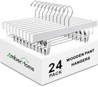 Amber Home 24 Pack White Wooden Pants Hangers with Adjustable Clips, 14" by AmberHome