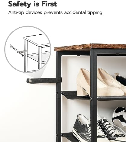 HOOBRO Shoe Rack, 4 Tier Shoe Storage Organizer with 3 Oxford Fabric Shelves and Top Panel, Holds 12-16 Pairs of Shoes for Entryway and Closet, Industrial, Rustic Brown BF47XJ01G1 - Image 6