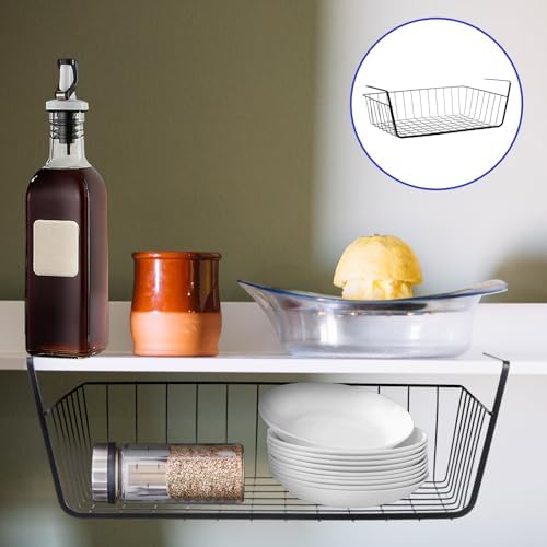 8 Pack Hanging Under Shelf Storage Basket, Steel Hanging Wire Rack Storage Baskets, Slide-in Baskets Organizer for Kitchen Cabinet Desk Organizer Storage, Space Saving, 16"D x 9"W x 5.9"H - Image 4