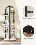 CHOEZON Corner Bookshelf, Curved 6-Tier Bookcase with Anti-Tip Kit, Adjustable Feet and Staggered Shelves for Living Room, Bedroom, Study, Office, White and Black TSJ06BW - Image 5