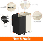Lifewit Double Laundry Hamper with Lid, Removable Laundry Bags, White&Black - Image 2
