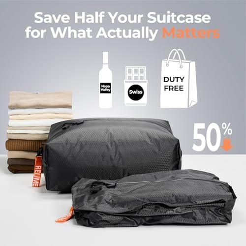 Relime Classic Series Vacuum Bags for Travel Luggage with Wireless Pump, Compression Bags for Carry On Suitcases and Backpack, Vacuum Seal Packing cube for Cloth Packing (2PC + PUMP Gray & Blue) - Image 3