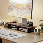 PEGZONE 31.5" Dual Monitor Riser, Metal Shelf Wooden Desk Organizer - Image 2