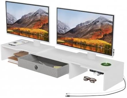 LAPTAIN Dual Monitor Stand Riser with Drawer, Adjustable Desk Organizer by LAPTAINLLC