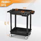 ELAFROS 2-Shelf Heavy Duty Plastic Rolling Utility Cart, 28x19 in, 330 lbs - Image 2