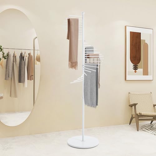 Freestanding Scarf Organizer, Metal Spiral Scarf Holder with 30 Rods, Commercial Hijab Organizer 67" Height, Belt Pants Hanger for Clothing Store Home, Space Saving Shelves (White) - Image 4