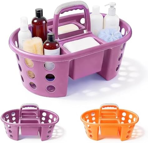 SIMPLYKLEEN Large Shower Caddy Portable 2PC - Made in USA Plastic Jumbo Size Dorm Storage Candy Tote with Handle Shower Organizer for Bathroom, Pantry, Kitchen, College Dorm, Orange/Purple by SIMPLYKLEEN