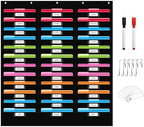 REGELETO 36 Pockets File Storage Pocket Chart with 36 Nametag Pockets, Hanging Wall File Organizer for Classroom and Office, Organize Your Assignments, Files, Scrapbooks, Paper (Black-36 Pockets) by REGELETO
