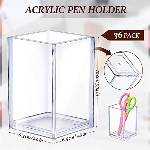 Sabary 36 Pack Acrylic Pencil Pen Holder Cup, 2.6 x 2.6 x 4 Square Storage Organizer for Pens, Colored Pencils Paintbrushes and Makeup Brush for Desk Drawers School Office Home Supplies(Transparent) - Image 2